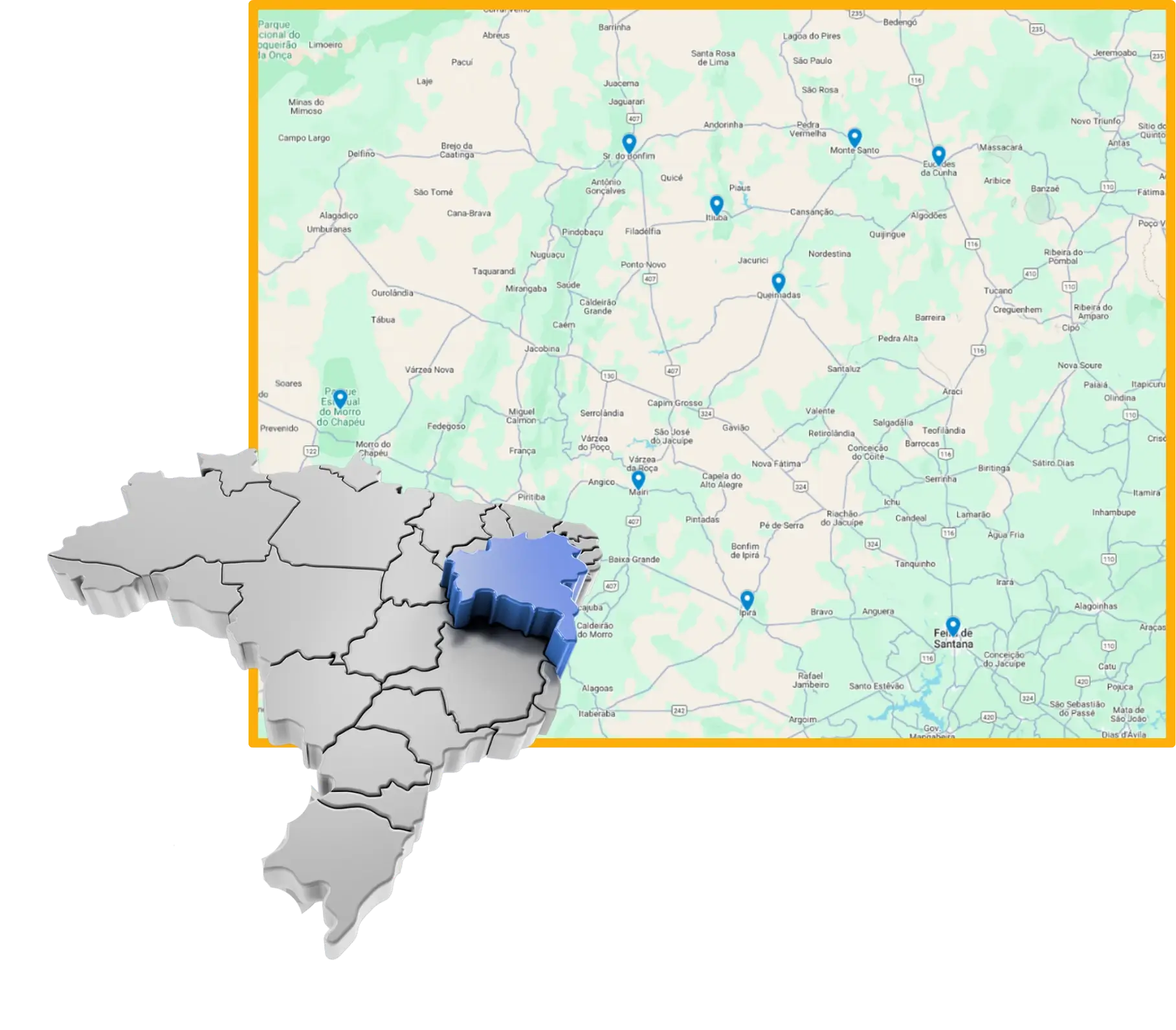Mapa das cidades do Grupo Braz